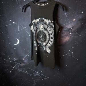 Midnight Hour Womens Celestial Zodiac Sun Moon High Neck Tank Top Black